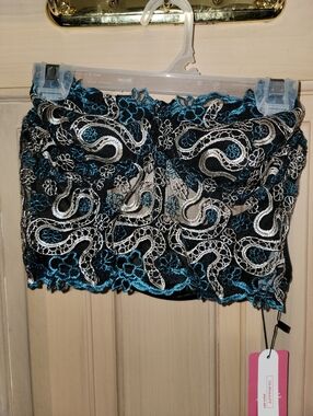 Goth Snake Embroidery Crop Tube Bra Top NWT Sz M Romwe Black White Blue